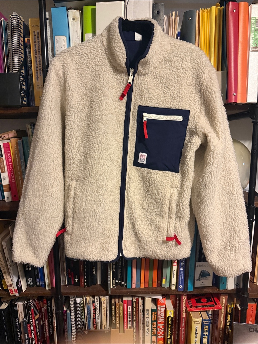 Reversible Topo Designs Cream Sherpa Jacket with Chest Pocket